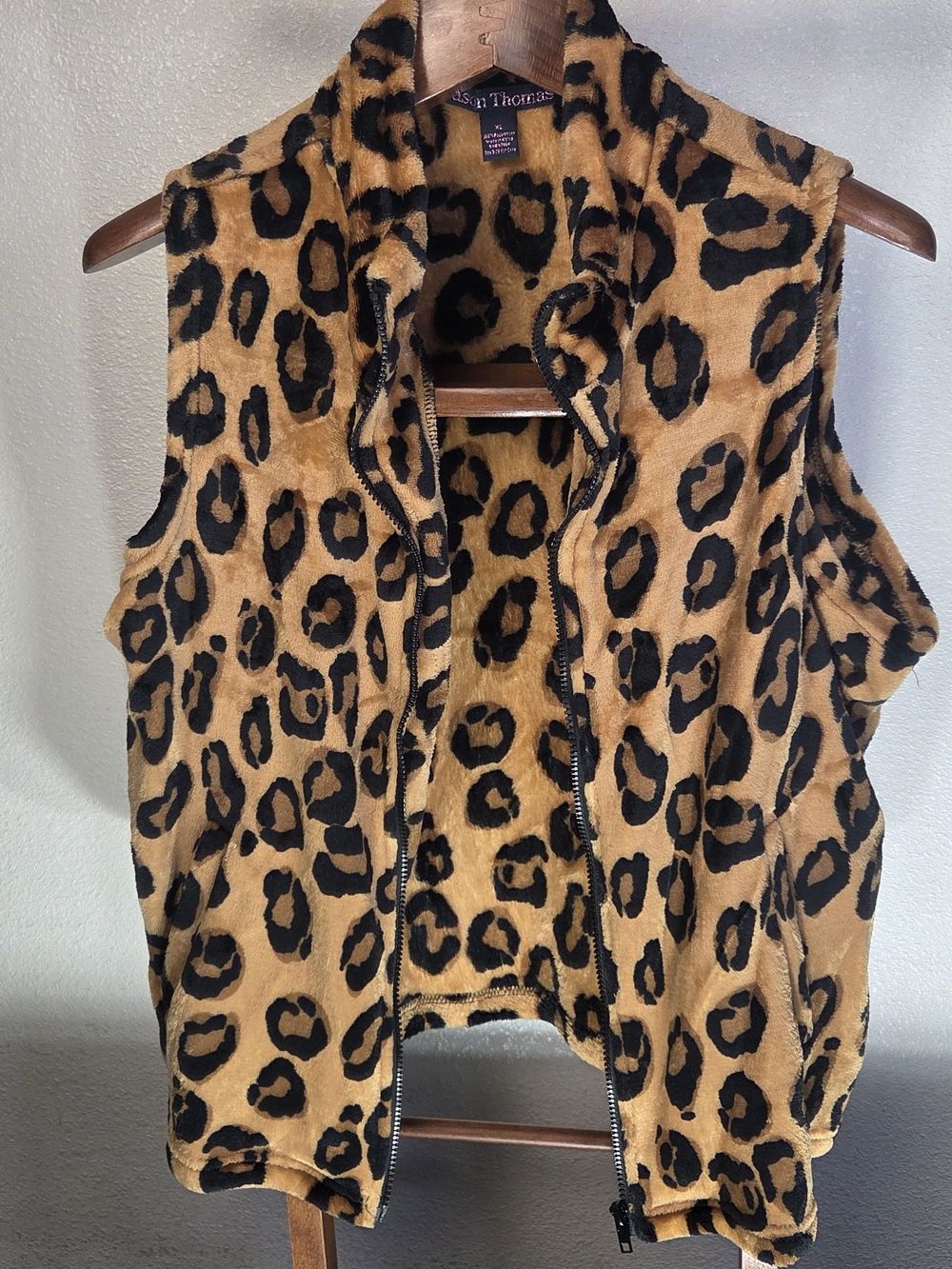 Leopard Print Faux Fur Vest - Tan & Black